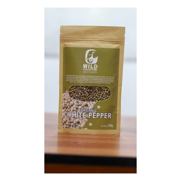 Wild Collection Organic White Pepper, Whole Peppercorns, 100 g Pack, Sri Lanka